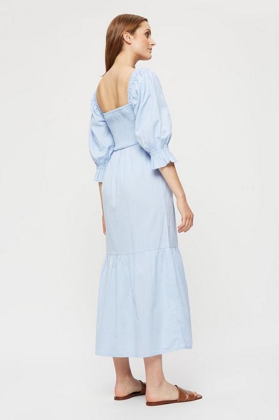 Dorothy Perkins Blue  Puff Sleeve Shirred Midi Dress 3