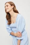 Dorothy Perkins Blue  Puff Sleeve Shirred Midi Dress thumbnail 4