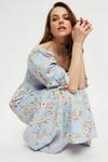 Dorothy Perkins Blue Floral Puff Sleeve Shirred Midi Dress thumbnail 1