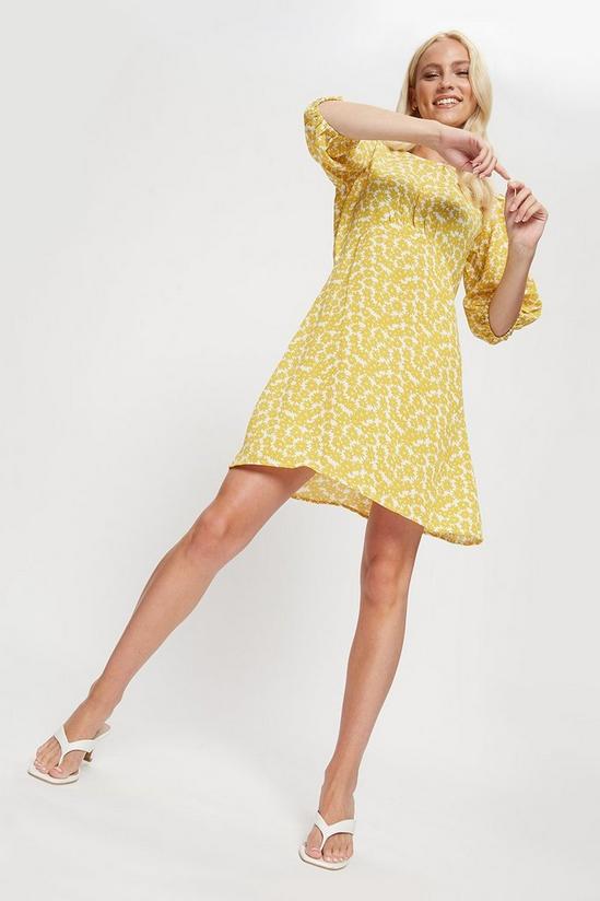 Dorothy Perkins (Me) Yellow Ditsy  Puff Sleeve Mini Dress 2