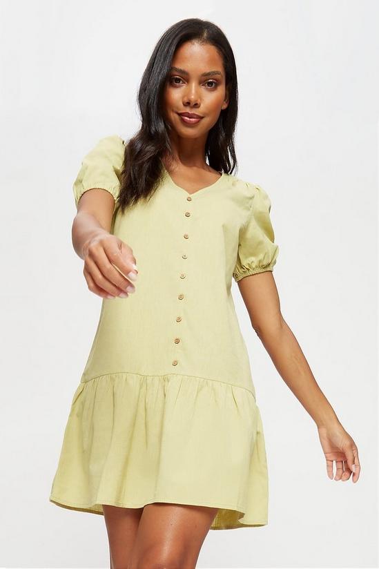 Dorothy Perkins Sage Linen Look Button Through Mini Dress 1