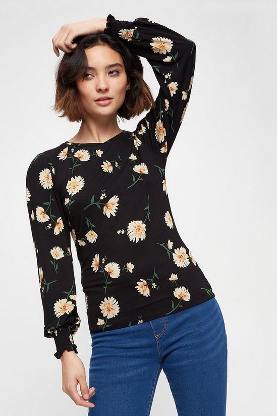 Dorothy Perkins Petite Floral Shirred Cuff Top 1