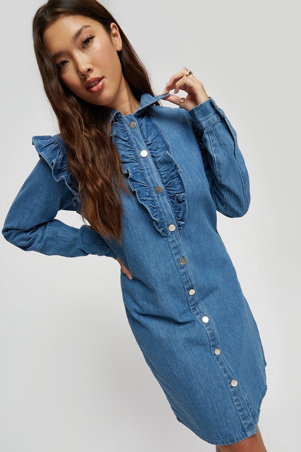 Frill sleeve denim outlet dress