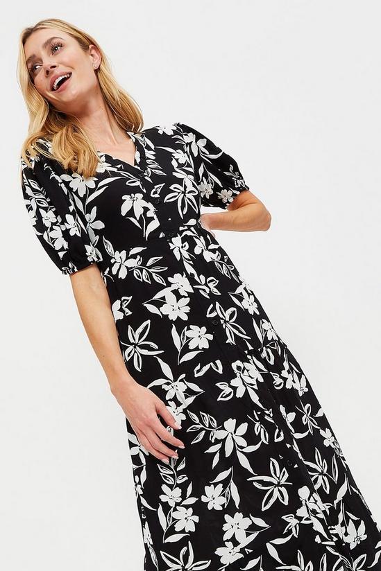 Dorothy Perkins Tall Mono Silhouette Floral Tiered Midi 1