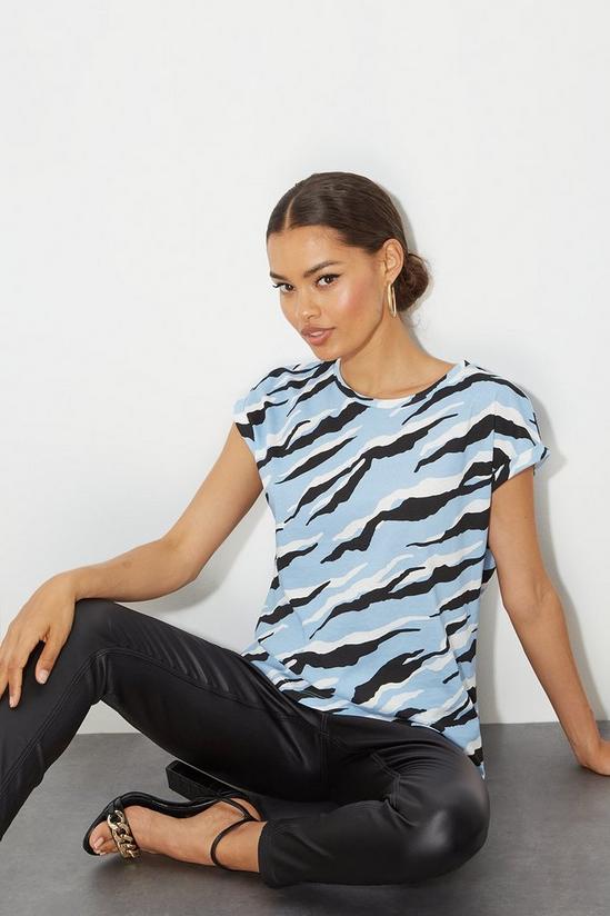 Dorothy Perkins Petite Blue Zebra Cotton Roll Sleeve T-shirt 1