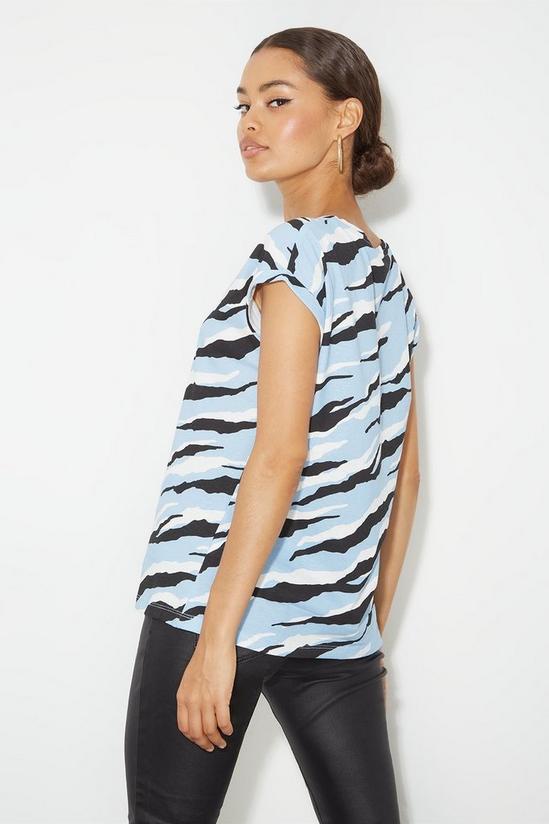 Dorothy Perkins Petite Blue Zebra Cotton Roll Sleeve T-shirt 3