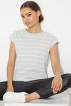 Dorothy Perkins Petite Grey Stripe Cotton Roll Sleeve T-shirt thumbnail 1