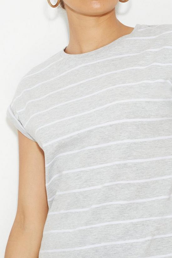 Dorothy Perkins Petite Grey Stripe Cotton Roll Sleeve T-shirt 4