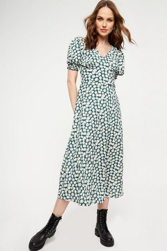 Dorothy Perkins Green Daisy V Neck Textured Midi Dress 4