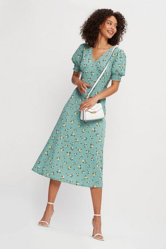 Dorothy Perkins Sage Floral V Neck Textured Midi Dress 1