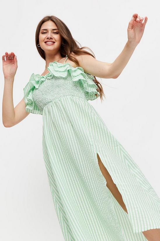 Dorothy Perkins Green Stripe Ruffle Strappy Midi Dress 1