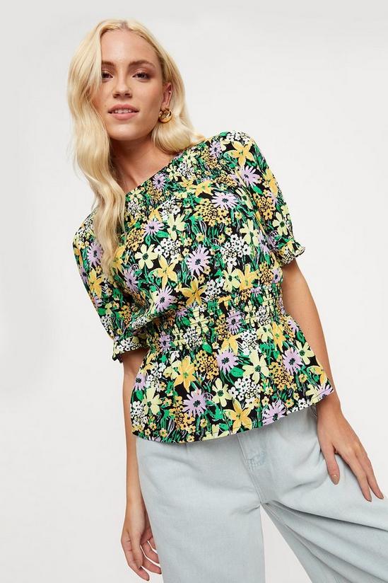 Dorothy Perkins Painted Multi Floral Shirred Top Blouse 4