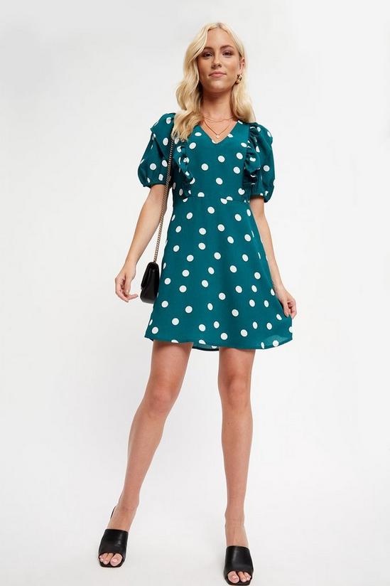 Dorothy Perkins Green Spot Ruffle Mini Dress 2