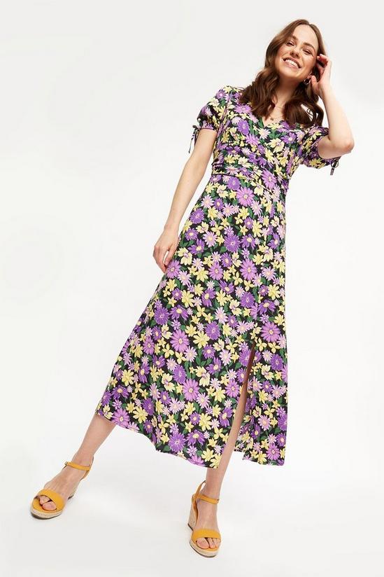 Dorothy Perkins Purple Floral Ruched Waist Midaxi Dress 1