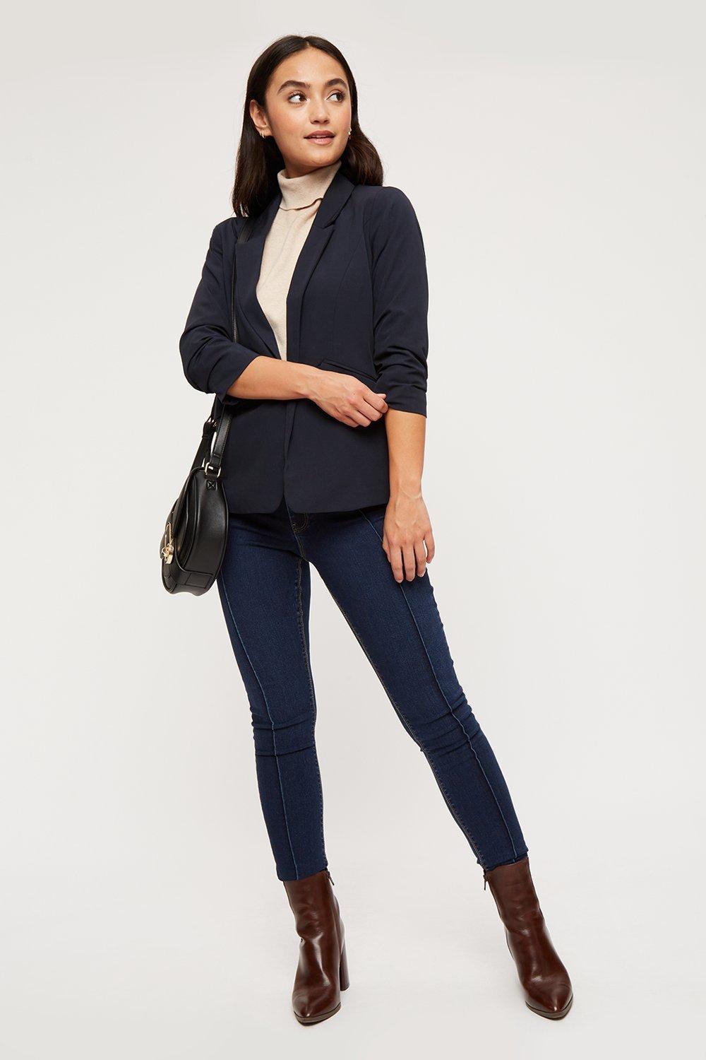 Jackets & Coats, Petite Navy Ruched Sleeve Blazer