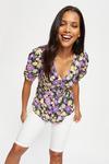 Dorothy Perkins Purple Ditsy Ruched Puff Sleeve Top thumbnail 4