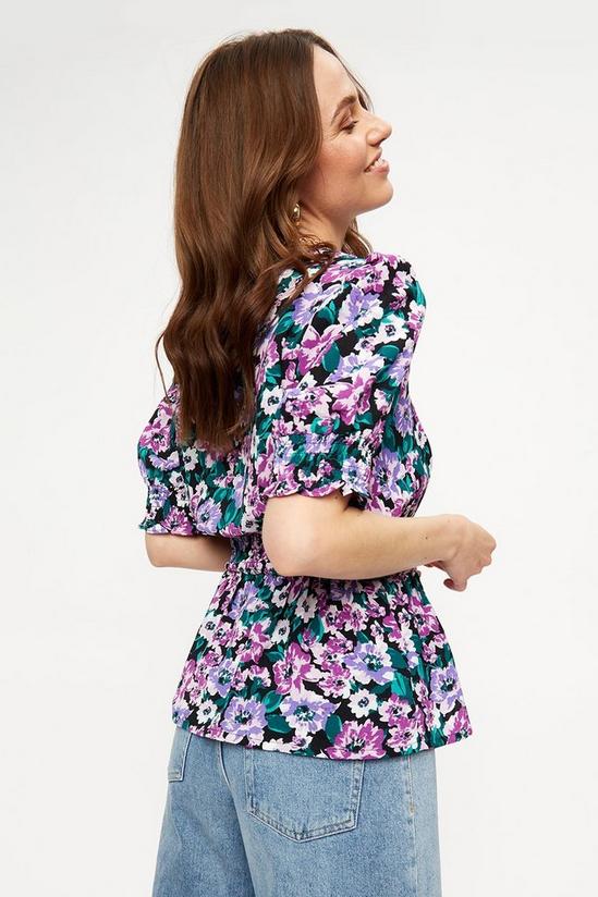 Dorothy Perkins Purple Floral Shirred Waist Puff Sleeve Top 3
