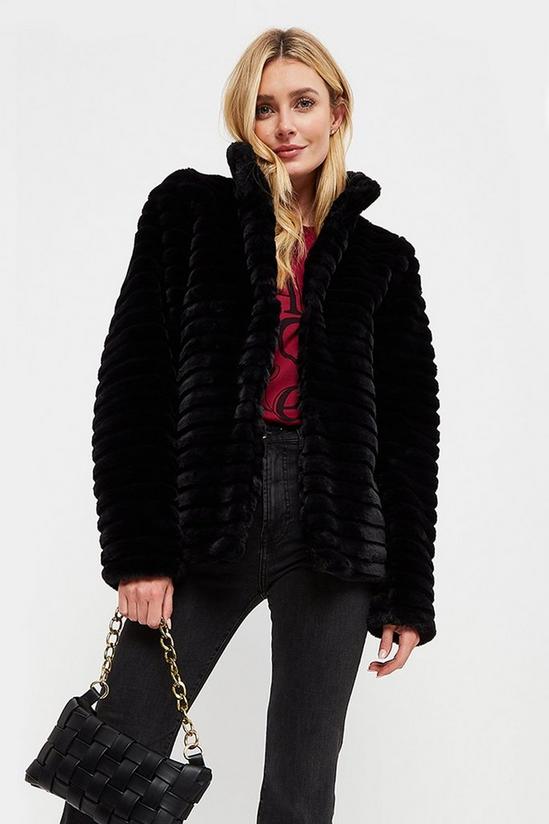 Dorothy Perkins Tall Black Short Stripe Faux Fur Coat 1