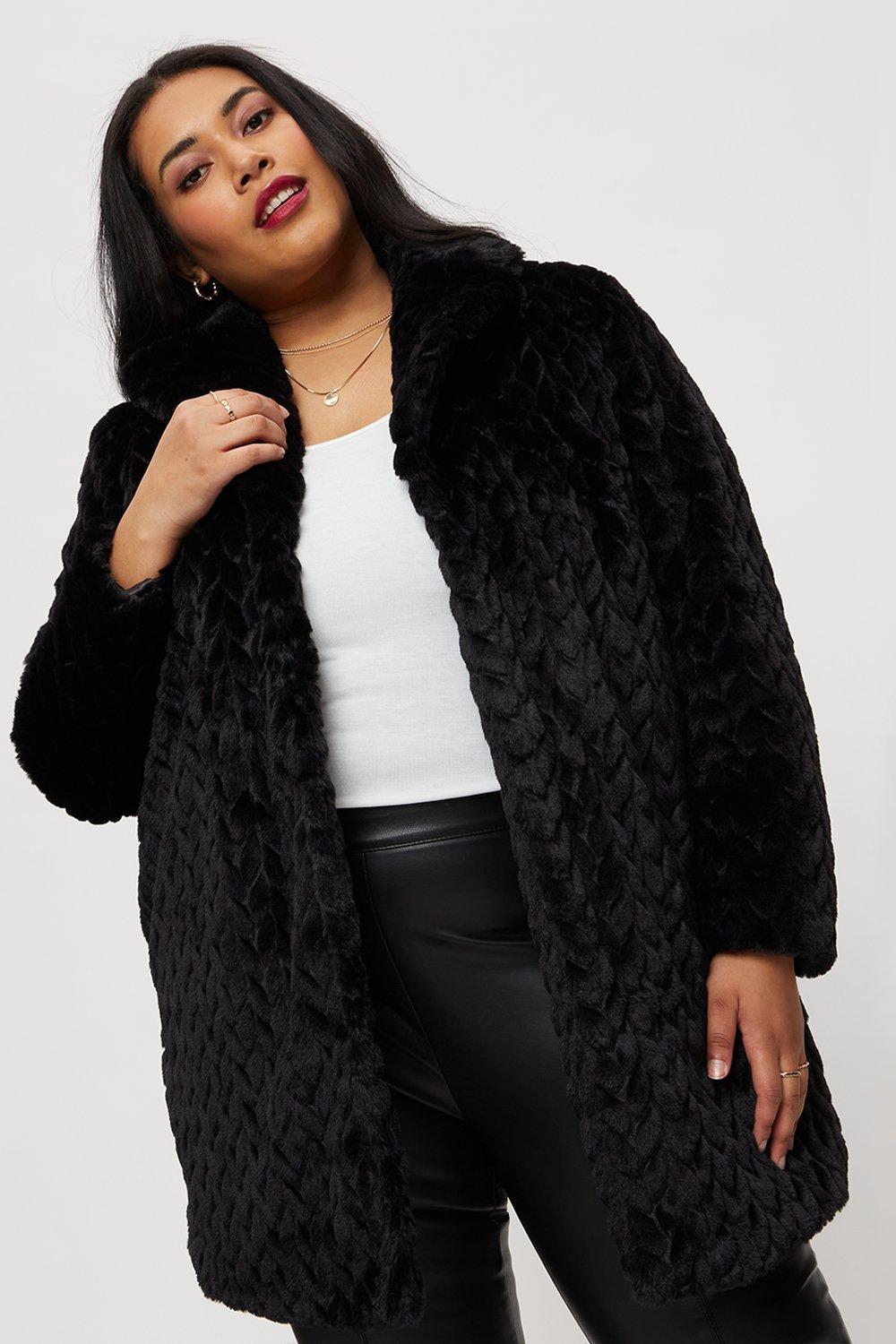 Curve Black Long Textured Ripple Faux Fur Coat Dorothy Perkins
