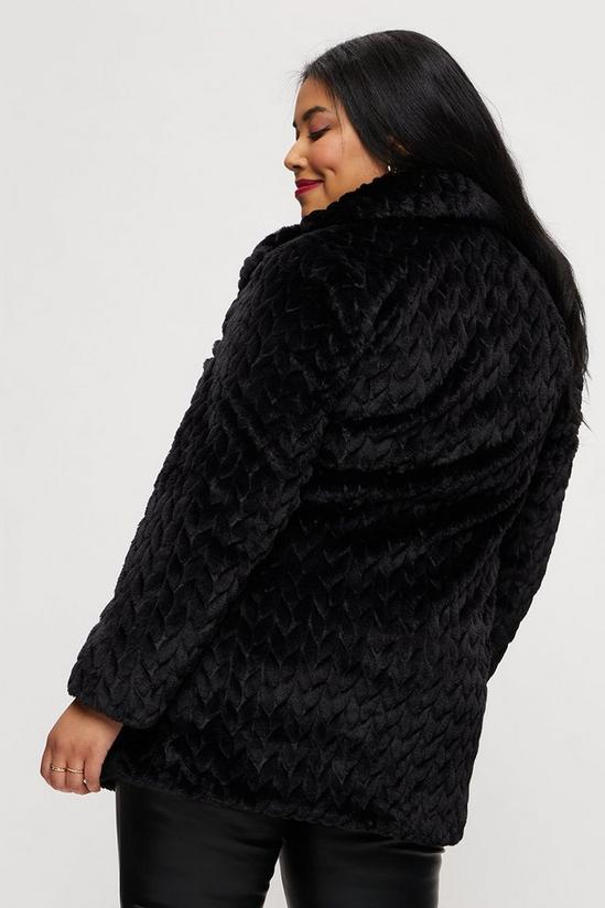 Dorothy Perkins Curve Black Long Textured Ripple Faux Fur Coat 3