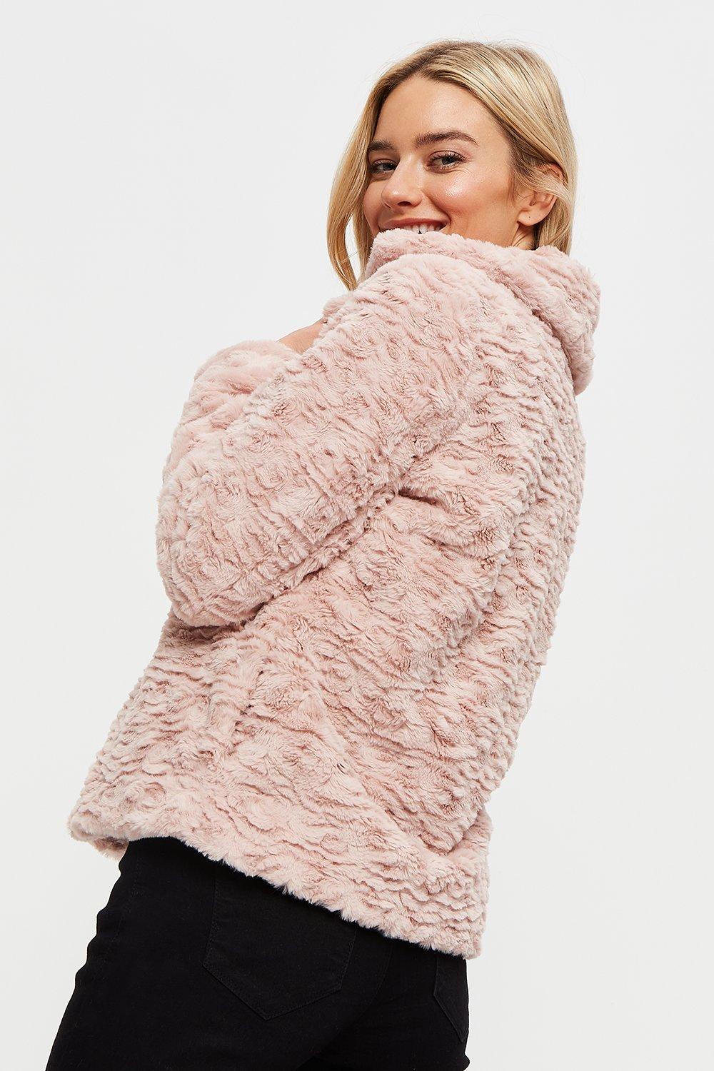 Jackets Coats Petite Blush Textured Short Faux Fur Coat