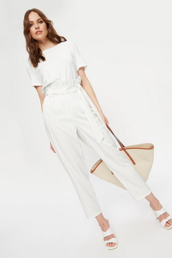 Dorothy Perkins Cream Pinstripe Paperbag Belted Trousers 2