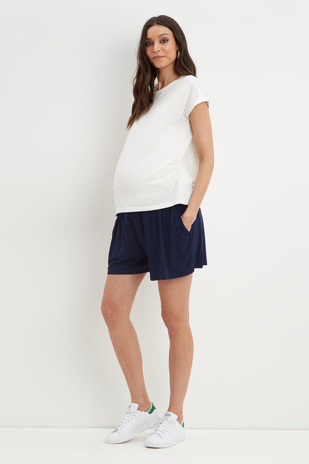 Womens Maternity Navy Shorts with pocket
