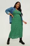 Dorothy Perkins Curve Green Ditsy Shirred Cuff Midi Dress thumbnail 1