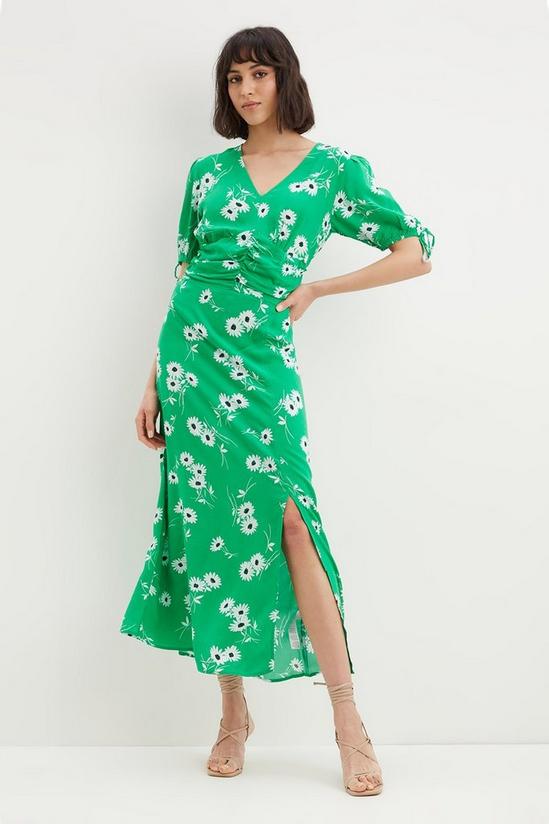Dorothy Perkins Tall Green Daisy Floral Ruched Waist Midaxi Dress 2