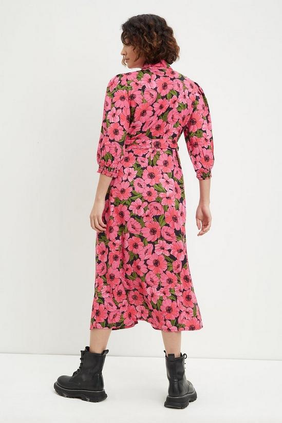Dorothy Perkins Petite Pink And Green Floral Midi Shirt Dress 3
