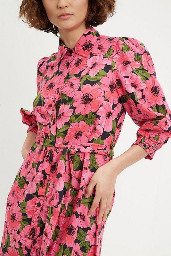 Dorothy Perkins Petite Pink And Green Floral Midi Shirt Dress 4