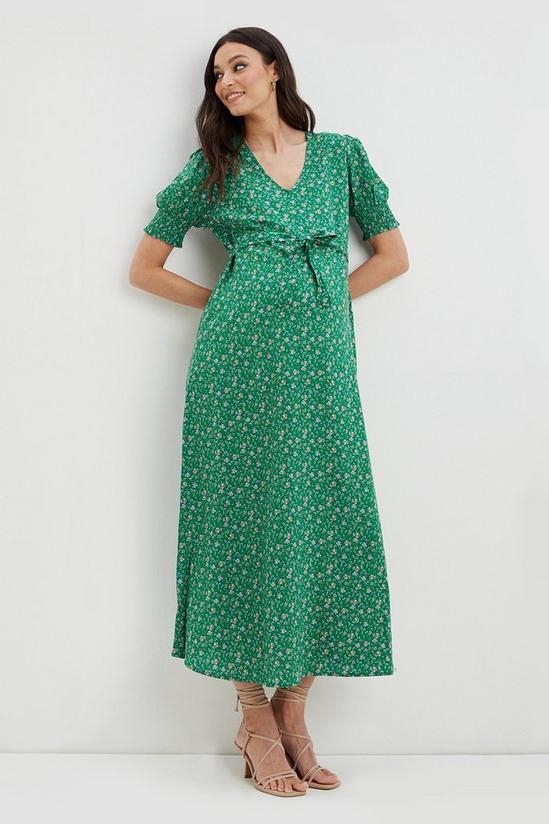 Dorothy Perkins Maternity Green Floral Print Tie Detail Maxi Dress 1