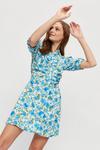 Dorothy Perkins Blue Floral Ruched Front Mini Shirt Dress thumbnail 1