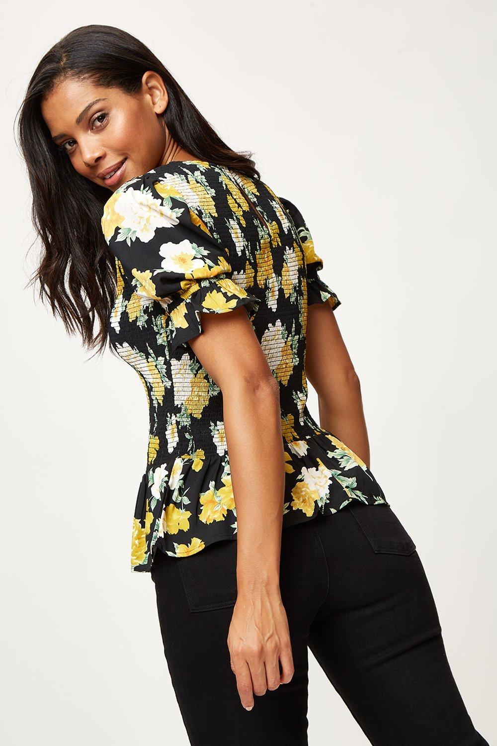 Dorothy perkins yellow store floral top