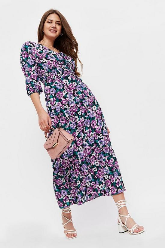 Dorothy Perkins Purple Floral Shirred Midaxi Dress 2
