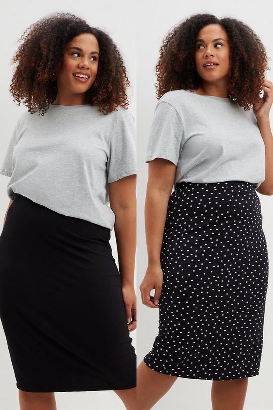 Dorothy Perkins Curve Two Pack Black And Spot Midi Skirt 1