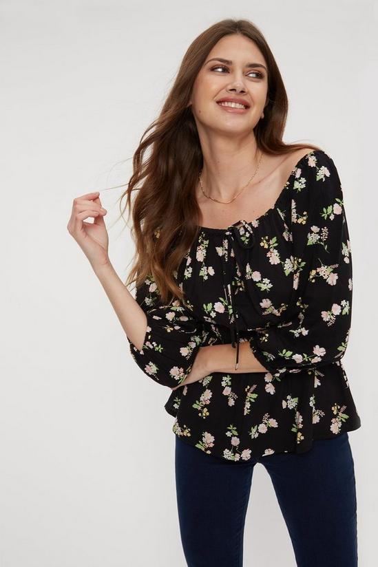 Dorothy Perkins Tall Black Floral Square Neck Shirred Top 1