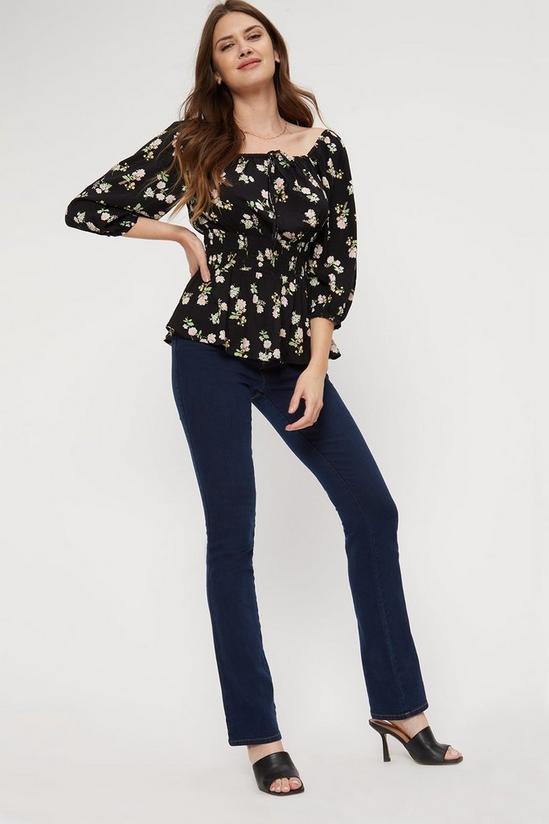 Dorothy Perkins Tall Black Floral Square Neck Shirred Top 2