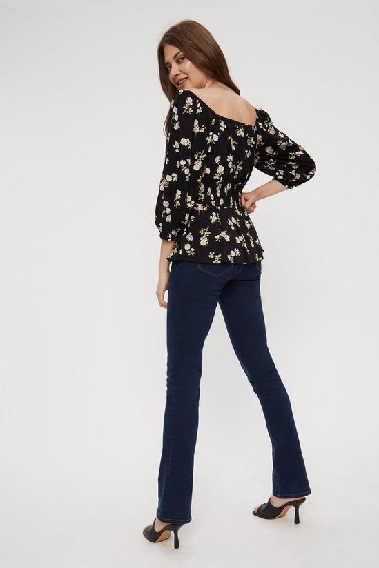 Dorothy Perkins Tall Black Floral Square Neck Shirred Top 3