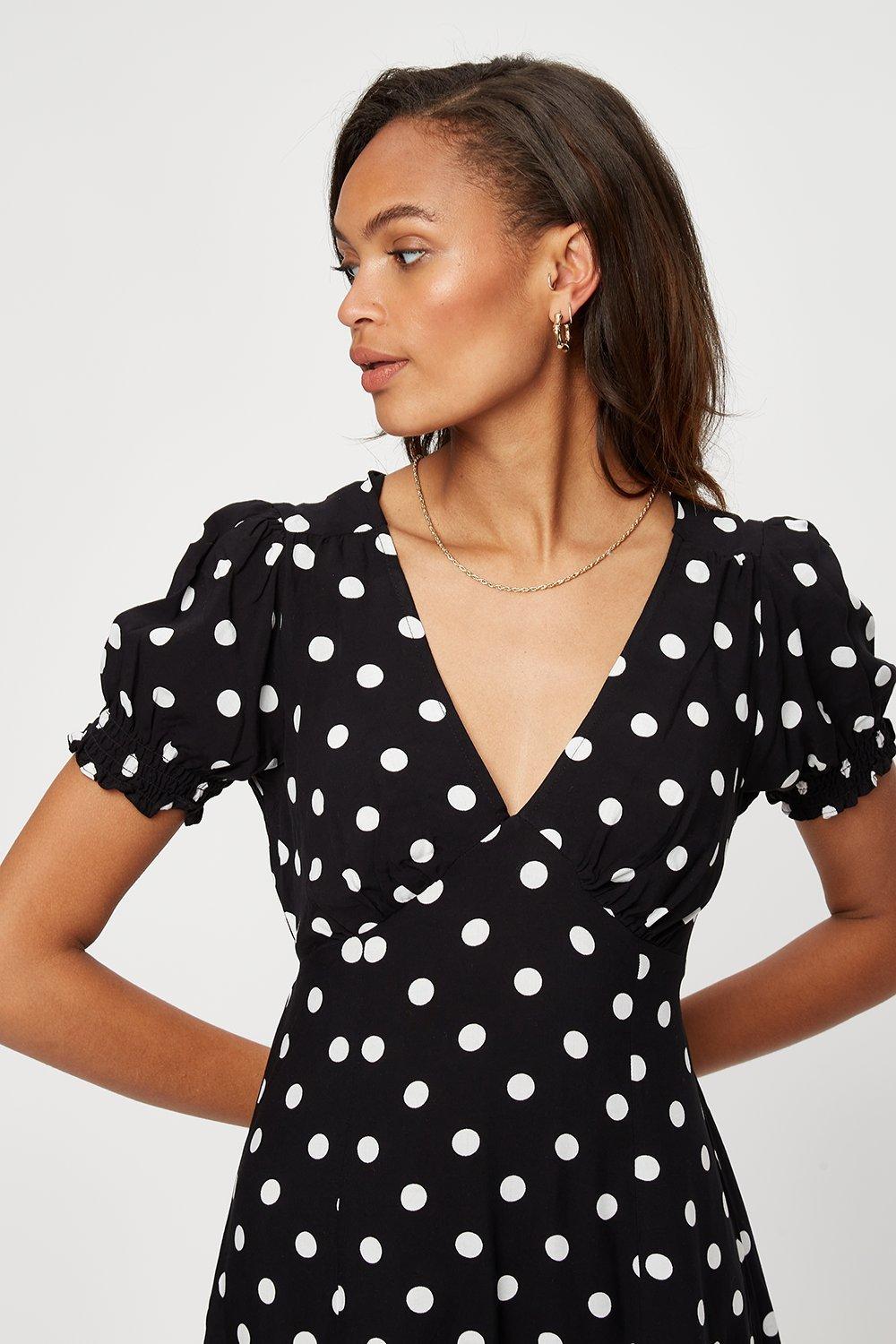 Black and white spot frill clearance dress