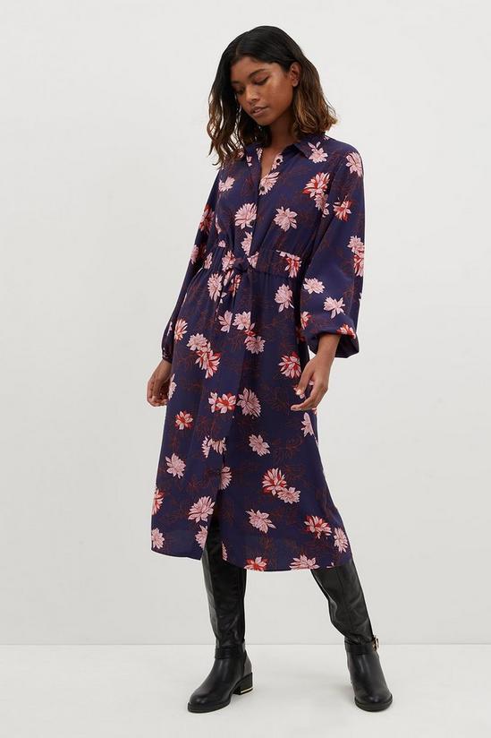 Dorothy Perkins Pink & Navy Floral Shirt Dress Midi 1