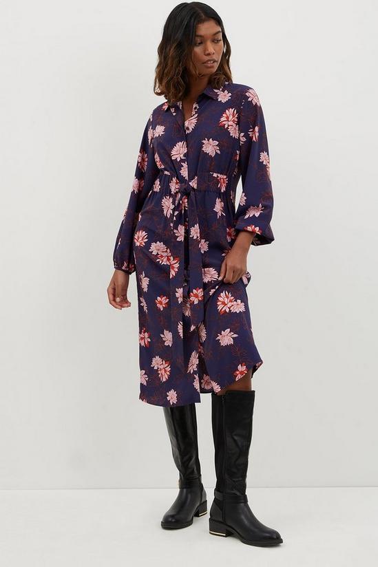 Dorothy Perkins Pink & Navy Floral Shirt Dress Midi 2