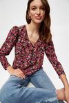 Dorothy Perkins Red Ditsy Ruched Sleeve V Neck Top thumbnail 4