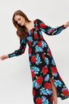 Dorothy Perkins Red  Blue Large Floral Shirred Midaxi Dress thumbnail 1