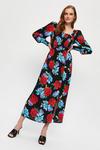 Dorothy Perkins Red  Blue Large Floral Shirred Midaxi Dress thumbnail 2