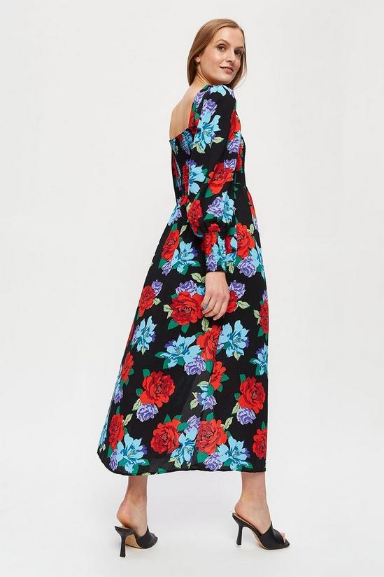 Dorothy Perkins Red  Blue Large Floral Shirred Midaxi Dress 3