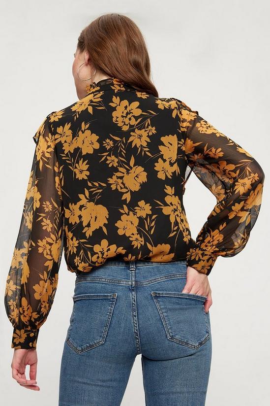 Dorothy Perkins Ochre Floral Print Ruffle Front Blouse 3