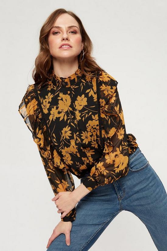Dorothy Perkins Ochre Floral Print Ruffle Front Blouse 4