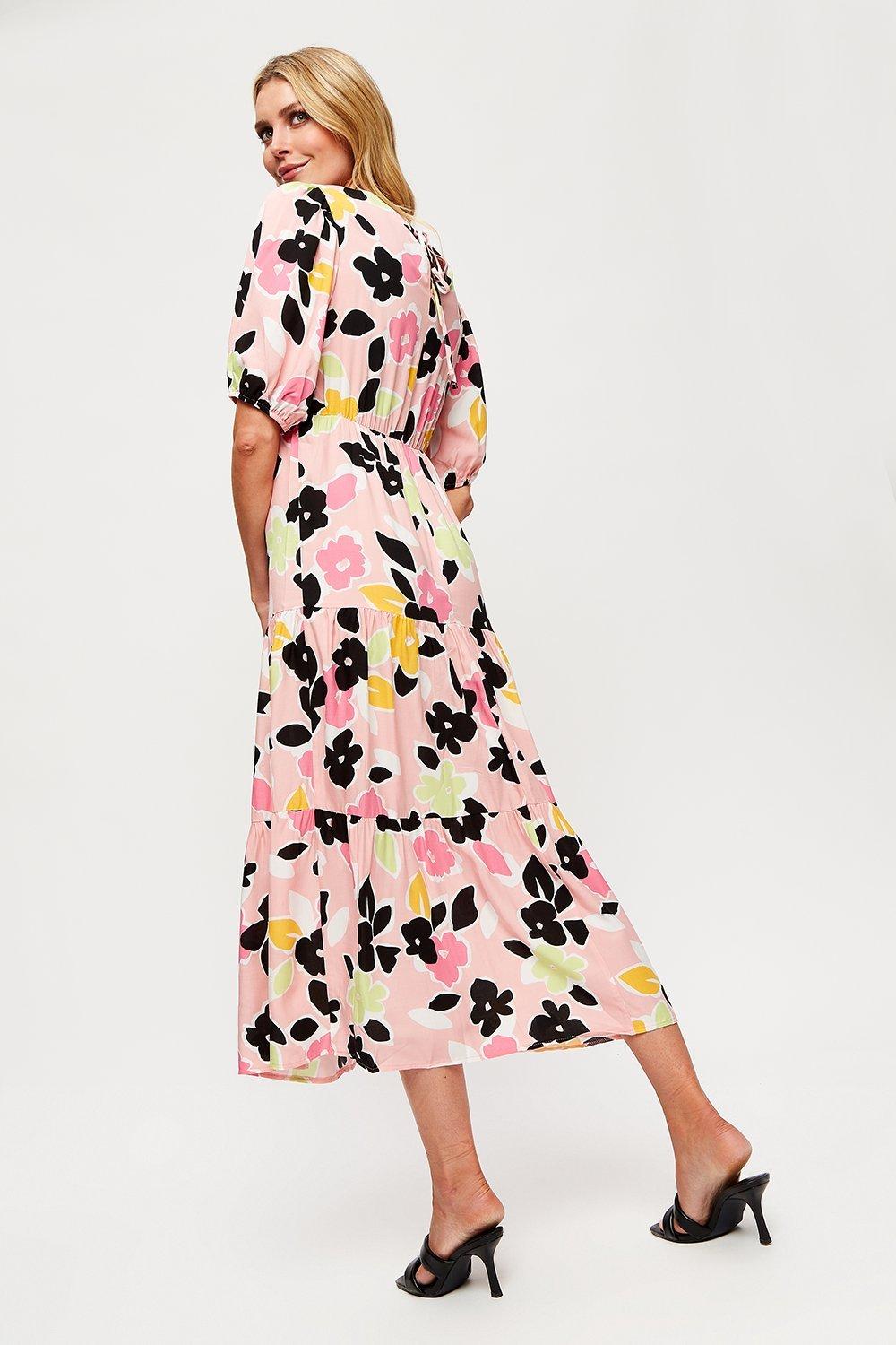 Dresses Large Pink Floral Smock Midi Dress Dorothy Perkins