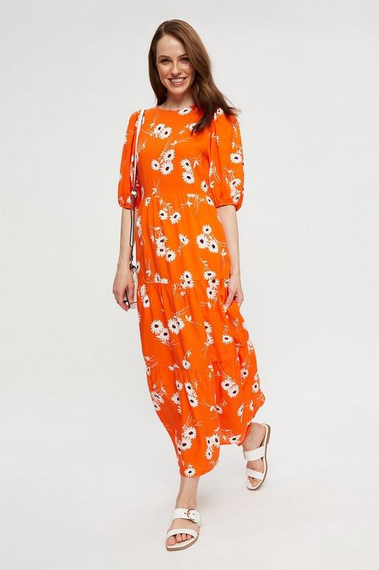 Dorothy Perkins Bright Orange Floral Smock Midi Dress 2